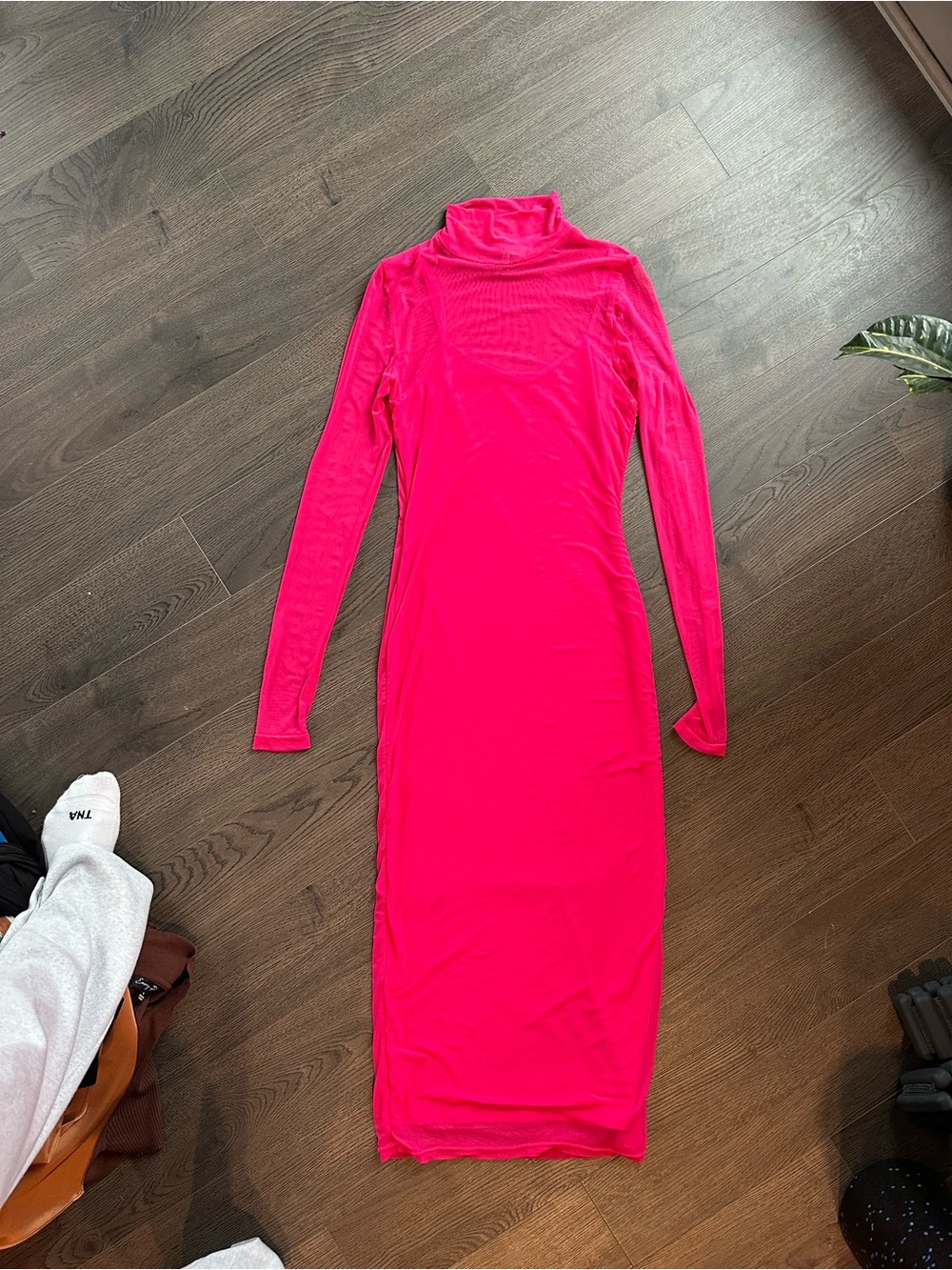 Abbeline Long Sleeve Turtleneck Bodycon Dress - Bright Pink